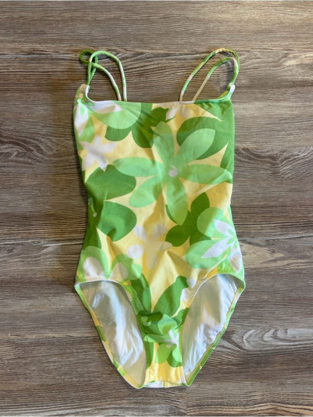 Vintage Green & Yellow Floral One-Piece Swimsuit - 12